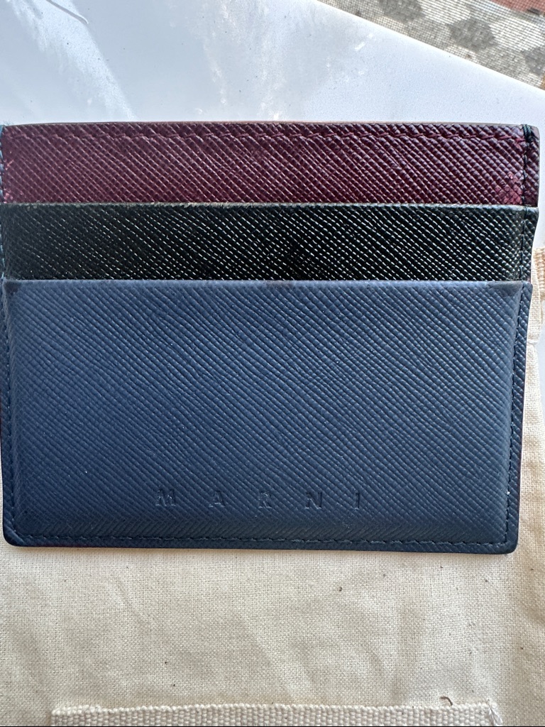Marni Navy Blue Black And Burgundy Leather Card Holder Men’s Marni